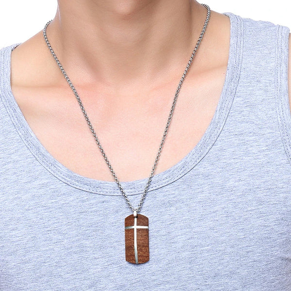 Collares únicos para hombre, collar con colgante de cruz de palisandro hecho a mano