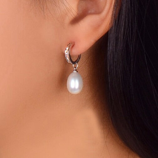 Fashion Pearl Earrings 925 Sterling Silver Natural Freshwater Pearl Water Drop Earring