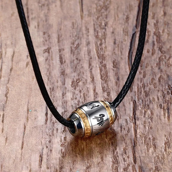 Men Choker Stainless Steel 6 & 9 words Buddha Mantra Gossip Yin Yang Lucky Bead Pendant Necklace