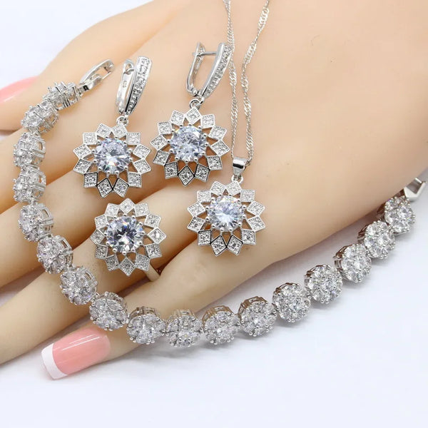 Hitting White Zirconia Silver Color Bridal Jewelry Sets For Women