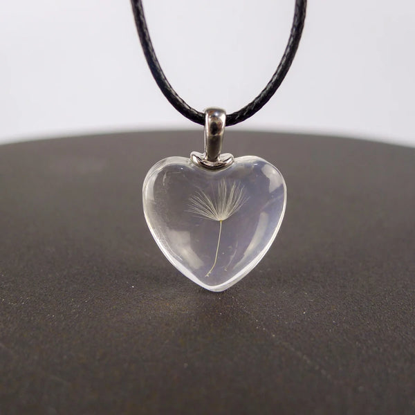 Sample Dried Flower Loving Heart glass pendants Hand Made Long necklace for women