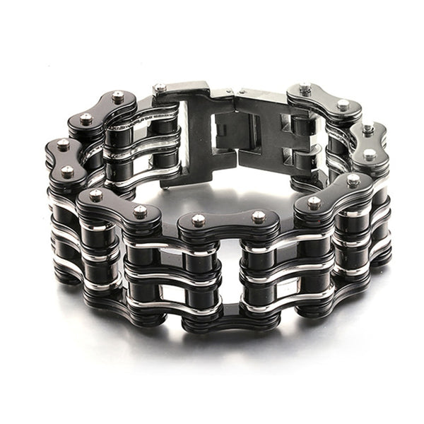 Pulseras para hombre, brazaletes de cadena pesada, estilo punk, negro, para motociclistas, bicicletas y motocicletas.