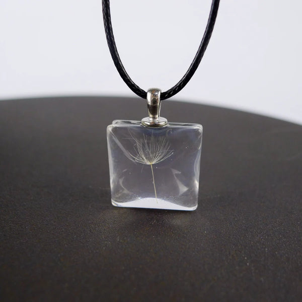 Dried Flower square glass pendants Hand Made Long necklace for women