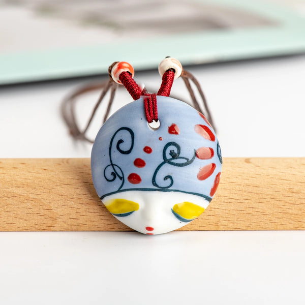 L China Ceramic Girl Face Pendant Bar necklace retro Chinese style Necklaces