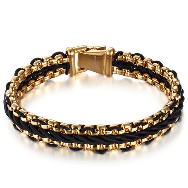 Pulsera de acero inoxidable chapada en oro de lujo para hombre, 12 mm de ancho.