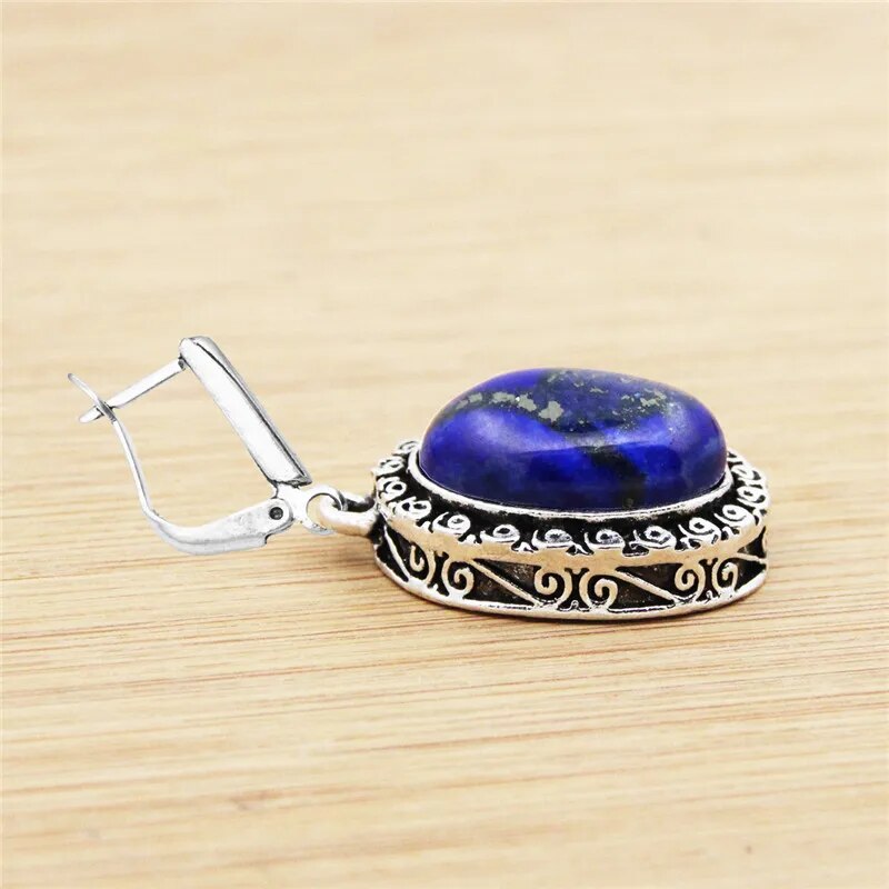 Natural Lapis Lazuli Earrings Snail Flower Pendant For Women