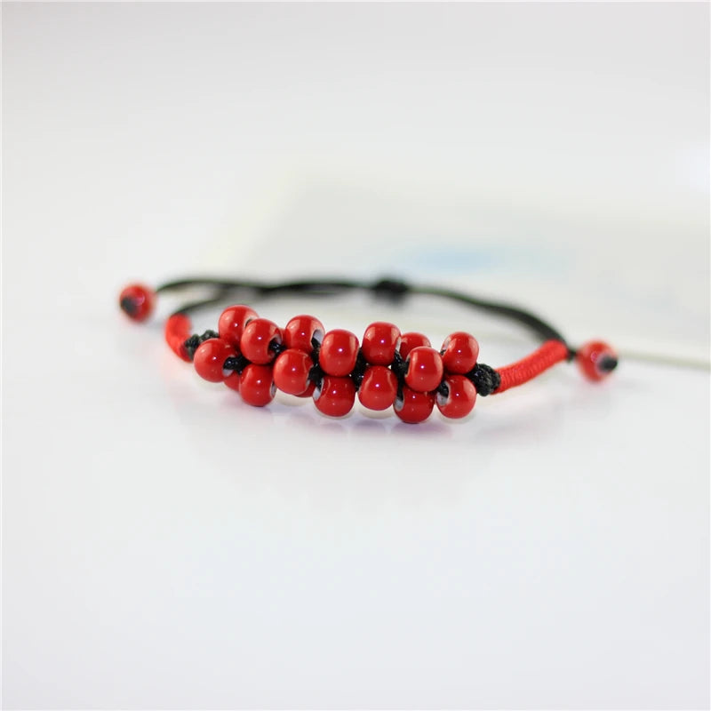Multilayer Red Beans Handmade Braided Ceramic Beads Good Lucky Bracelet