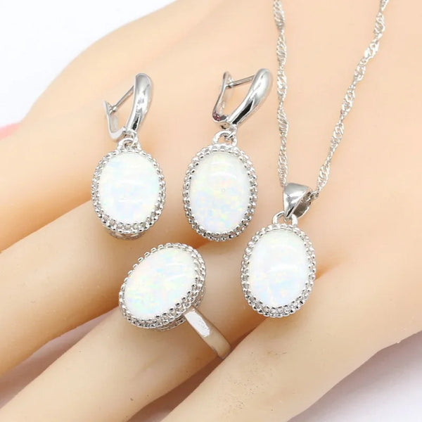Australia White Opal Stones Silver Color Jewelry Sets For Women