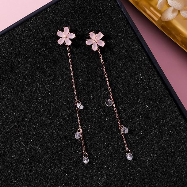 New Korean Elegant Pink Flower Super Long Earrings For Women