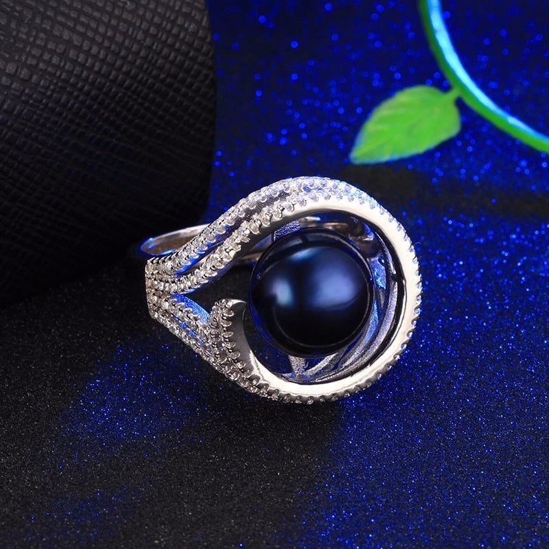 Real Natural Black Pearl Ring For Women