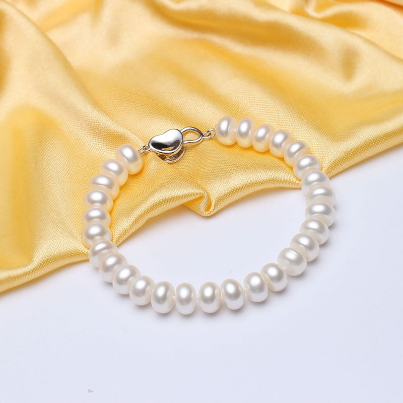 White Pearl Bracelets 100% 8-9mm 18cm Length Bread