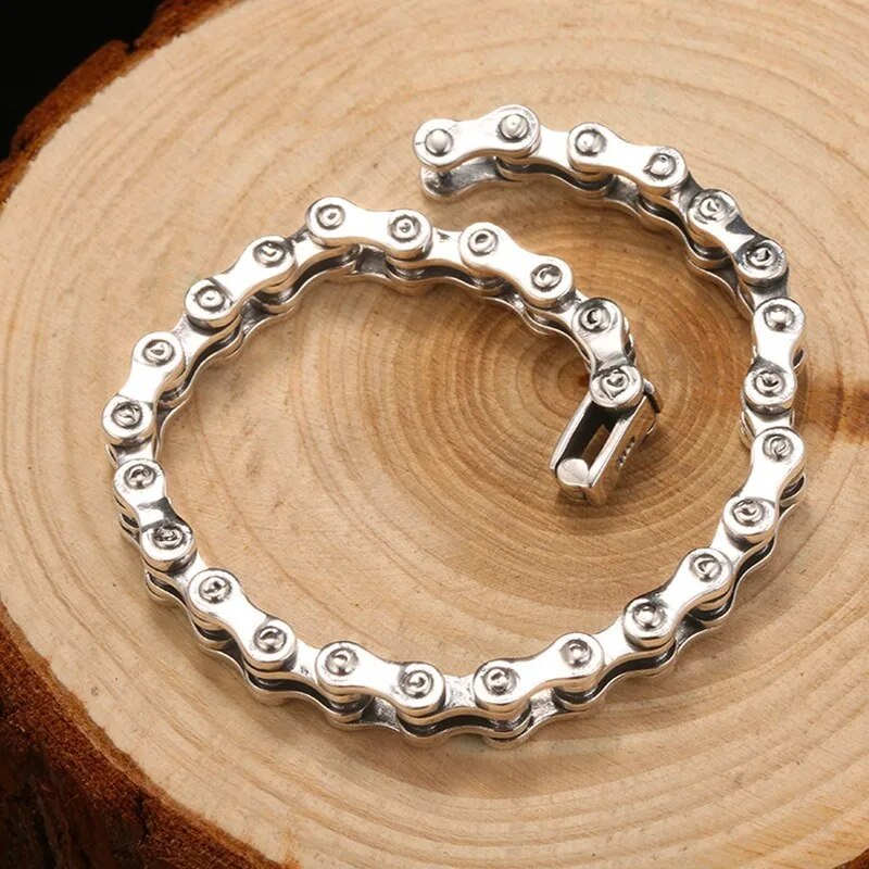 Biker Bracelet Solid 925 Sterling Silver Bracelets Men Link Chain