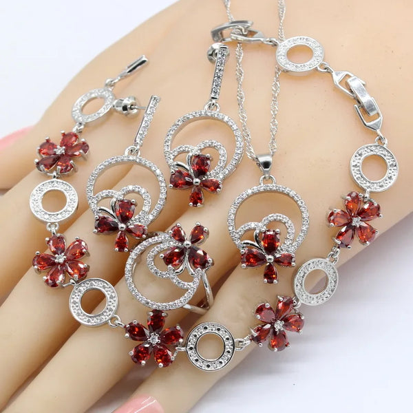 Red Zirconia Jewelry Sets For Women