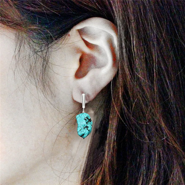 Pendientes colgantes de turquesas naturales irregulares para mujer