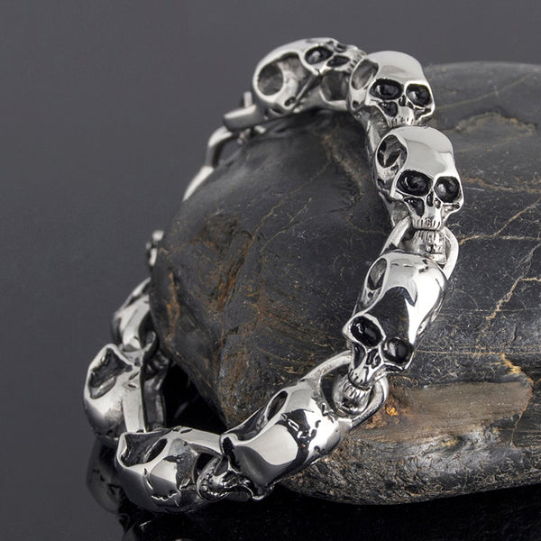 Pulseras de acero inoxidable macizo para hombre, estilo punk e hippie, con cadena de calaveras fantasma de 9 mm.