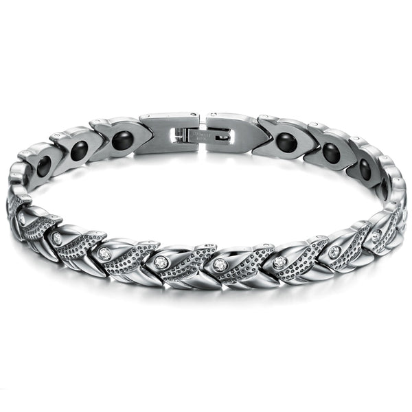 Pulsera de acero inoxidable para la salud femenina con piedras de terapia magnética