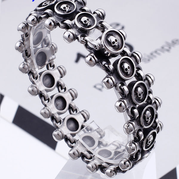 Pulseras de hombre con calavera gótica, brazaletes de acero inoxidable macizo y pesado, pulsera con dijes para hombre