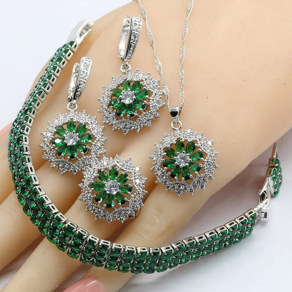 Green Zirconia Necklace Pendant Bracelets Earrings Rings Gift