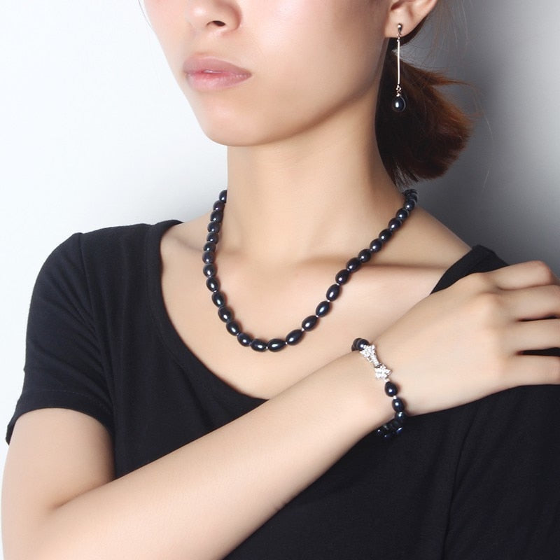 Pearl Jewelry Sets For Women,Dangle Earrings Bracelet Necklace