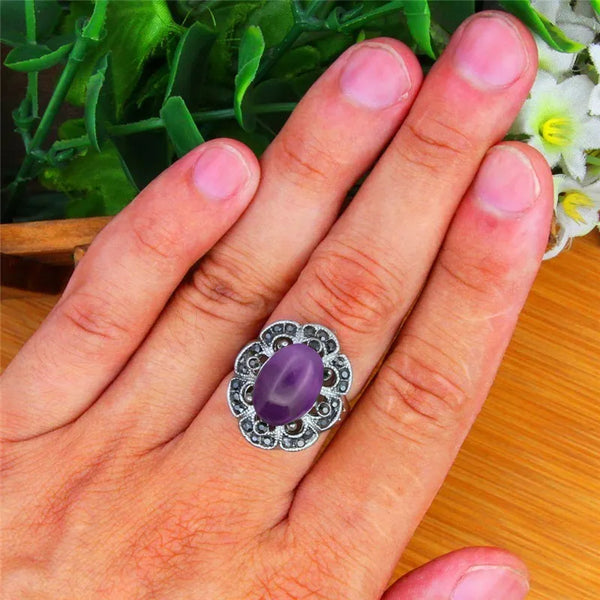 Anillos ovalados de amatista natural para mujer