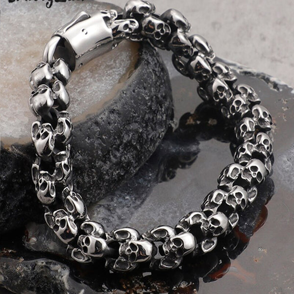Pulsera de cadena de calavera para hombre, joyería punk rock, de acero inoxidable 316L, estilo retro, con esqueleto.