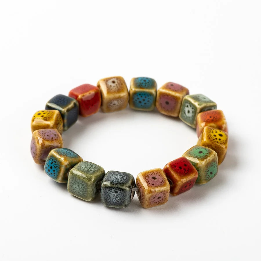 Colorful Unique Ceramic beads bracelets hand made DIY Artware Retro bracelet