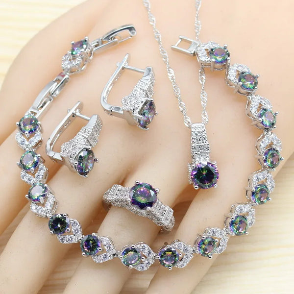 Rainbow Black White Silver Color Jewelry Sets For Women