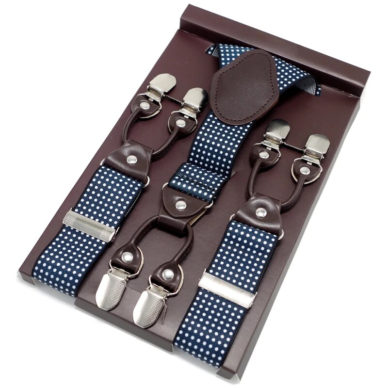 Novelty Male Suspenders Leather Jacquard 6clips western-style trousers Man braces