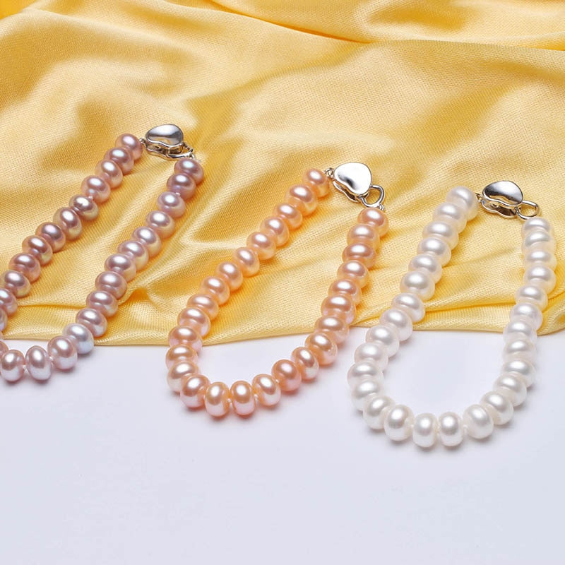 White Pearl Bracelets 100% 8-9mm 18cm Length Bread