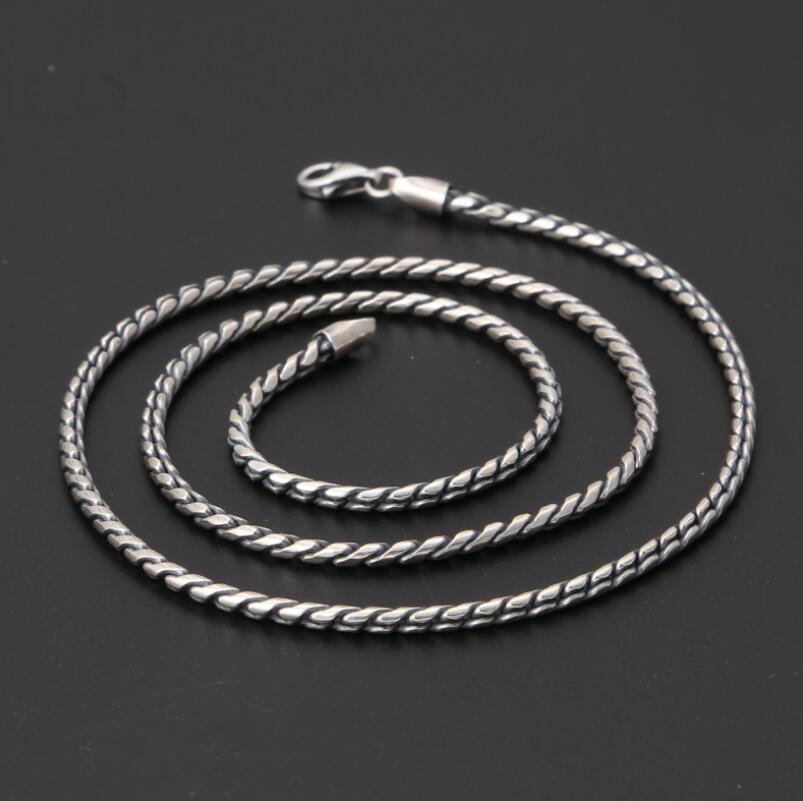 Unibabe Pure Silver Twist Necklace S925 Sterling Silver Necklace Men Women