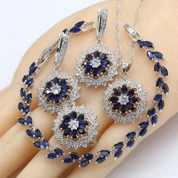 Dark Blue Stones Necklace Pendant Bracelets Earrings Rings Birthday Gift