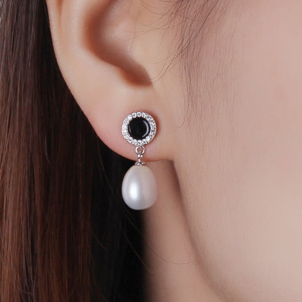 Real Natural Pearl Jewelry Earring,Elegant 925 Sterling Silver Women Drop Zircon Earring