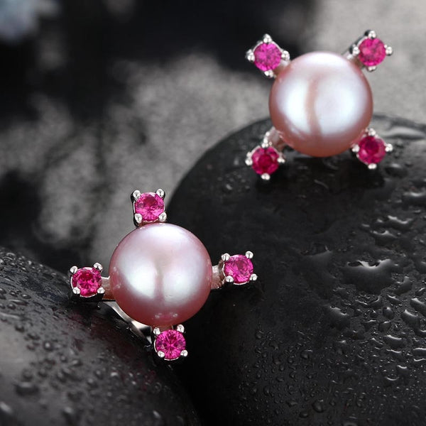 Pearl Jewelry 9-10mm Natural Freshwater Pearl Earrings High Luster Pearl Stud Earring For Women