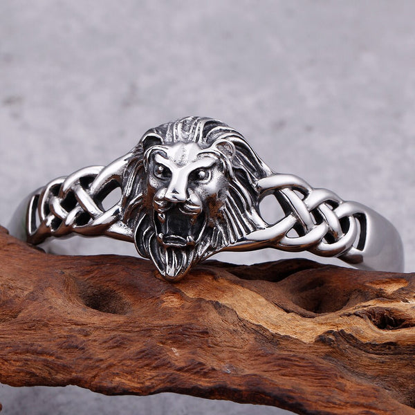 Brazaletes de acero inoxidable con cabeza de león gótica para hombre