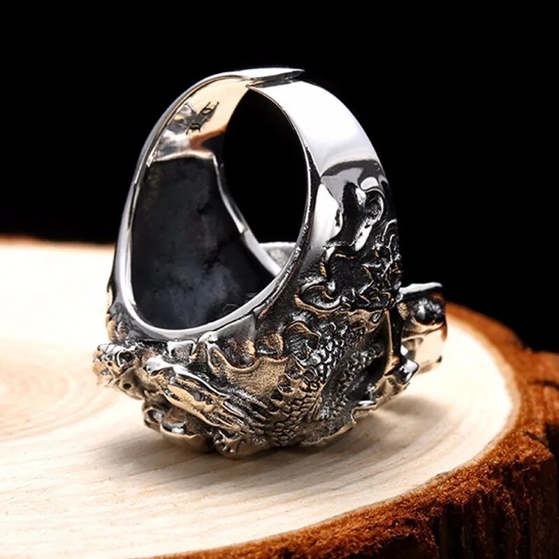 Real 925 Sterling Silver Skull Ring Men Adjustable Dragon Ring