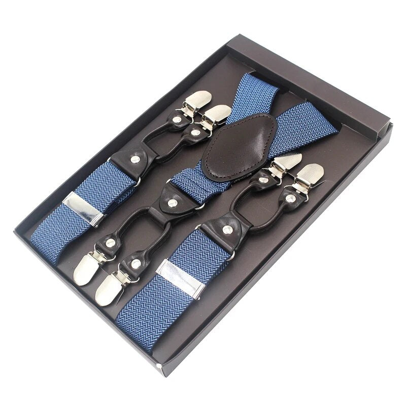 Novelty Male Suspenders Leather Jacquard 6clips western-style trousers Man braces