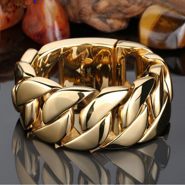 Pulsera de lujo para hombre chapada en oro amarillo