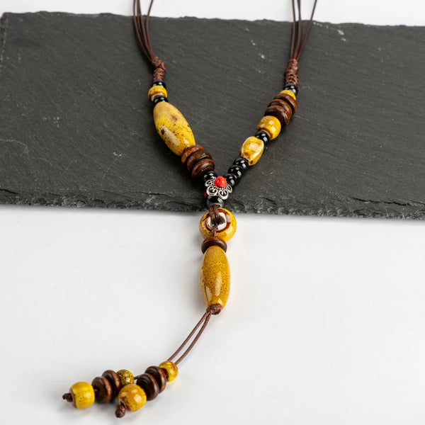 Heaert Sharp Ceramics bead Necklace Chinese style  Tassel necklaces