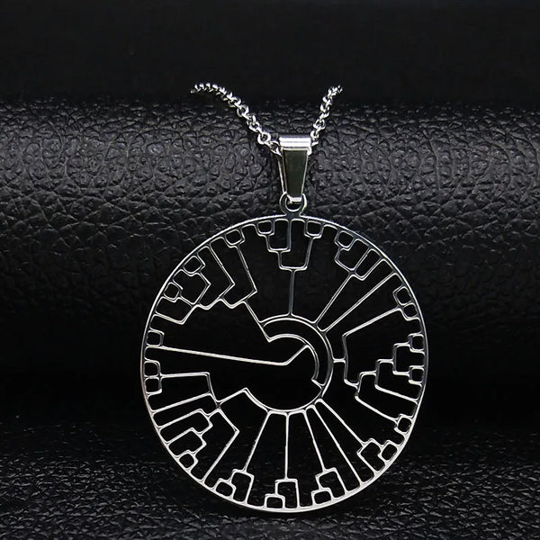 Collar de cadena de acero inoxidable con diseño de árbol de la vida y ciencia para mujer