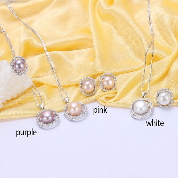 Conjuntos de joyas para mujer con perlas naturales de 10-11 mm, conjuntos de joyería fina