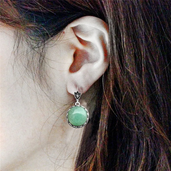 Round Natural Jades Earrings For Women