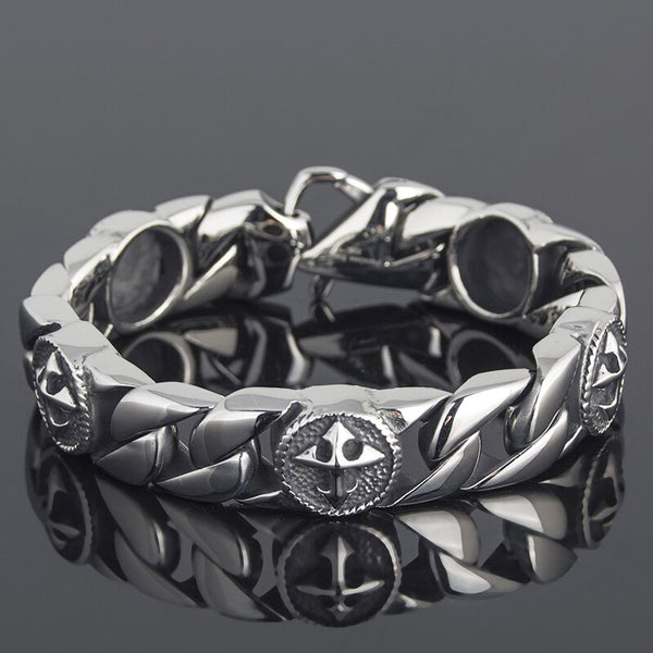 Pulsera de cadena cruzada de acero inoxidable 316L de 15 mm de ancho para hombre