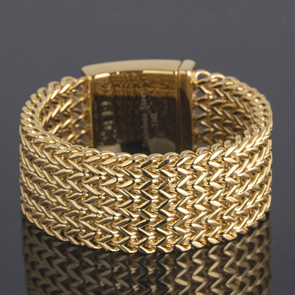 Pulsera de escamas de pescado de acero inoxidable chapada en oro para hombre