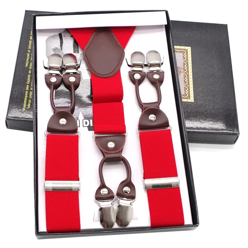 Elastic Suspenders Y-back Shape Women Men's Suspenders 6 clips-on PU Leren riemen Father's Day Gifts