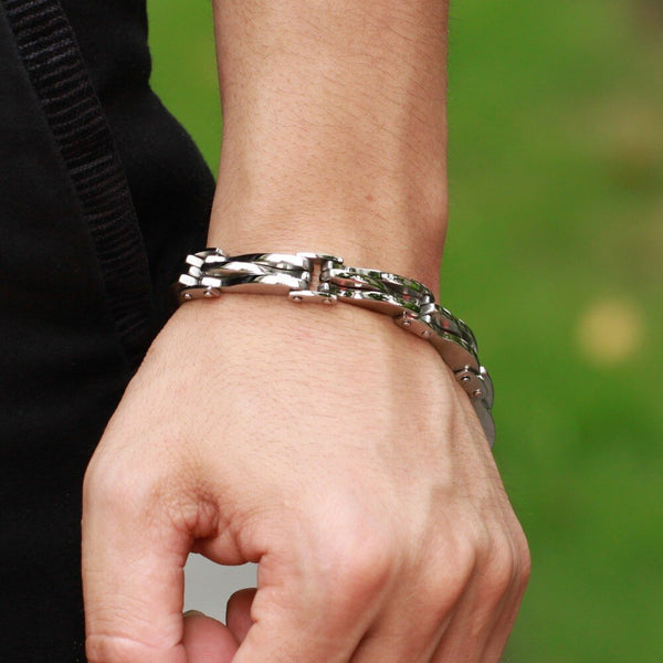 Pulsera de acero inoxidable pulido para hombre, cadena de eslabones de 11 mm.