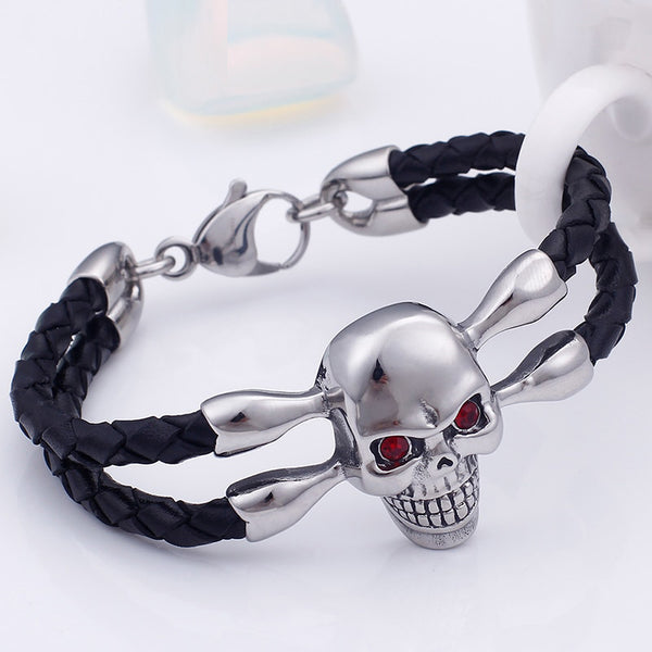 Pulsera de cuero trenzado de doble capa para hombre