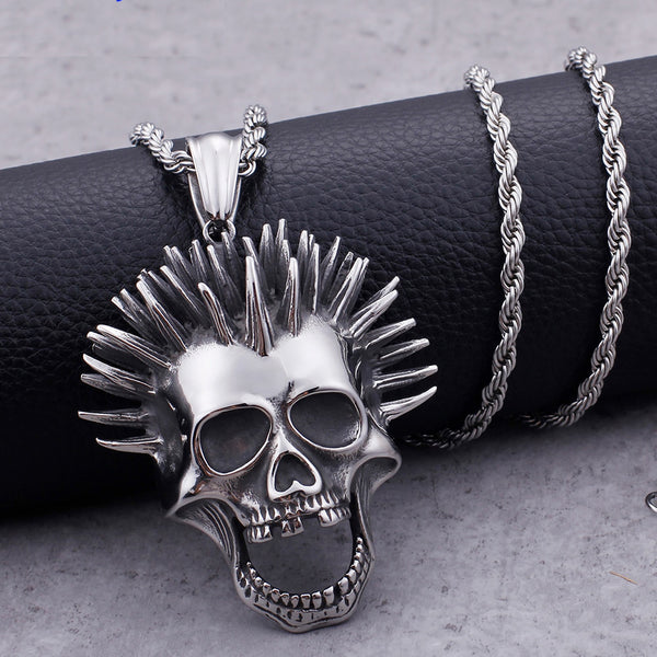Collar con colgante de calavera de esqueleto gótico punk rockero para hombre