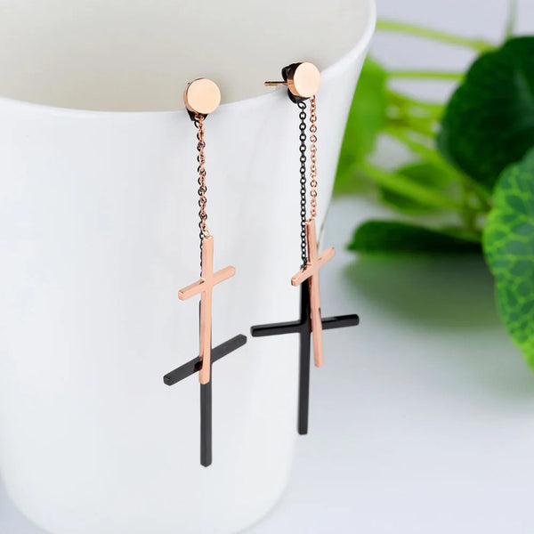 Pendientes largos de dos capas, sencillos y modernos, exquisitos pendientes colgantes de dos colores.