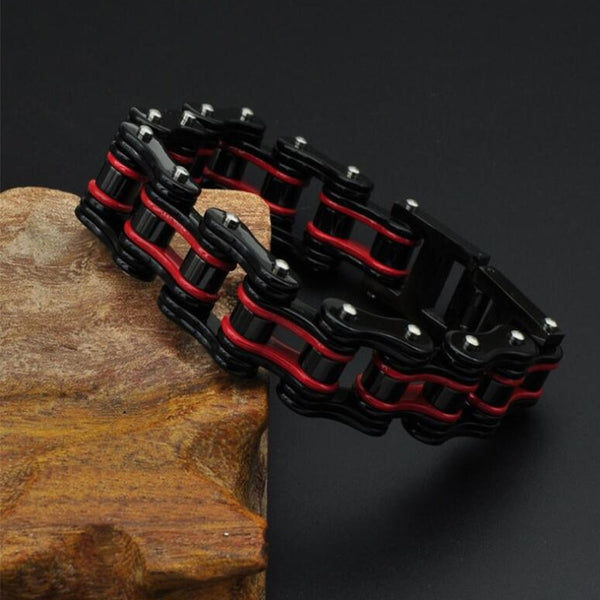 Pulseras de cadena para hombre, brazaletes negros con eslabones de cadena de motociclista y bicicleta para hombre
