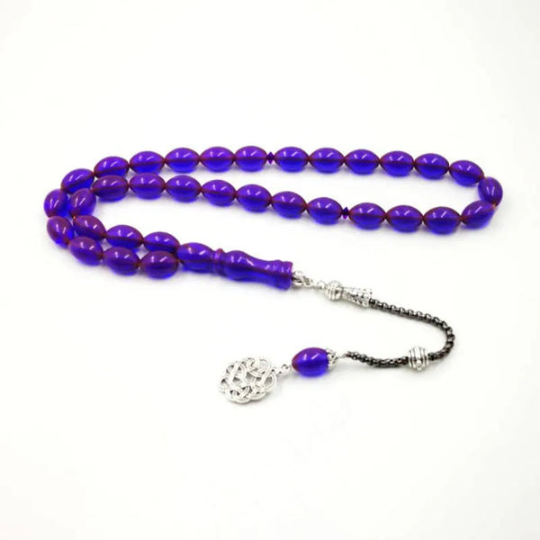 Rosario musulmán de resina púrpura Tasbih 33 cuentas borla de Metal pulsera especial Misbaha Islam